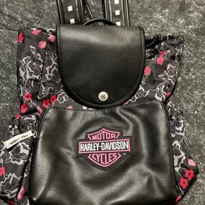 Harley-Davidson Black and Pink Floral Backpack